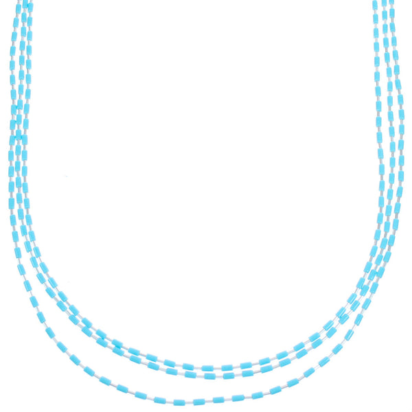 Turquoise Heishi Bead Liquid Silver 3-Strand Necklace KX120936